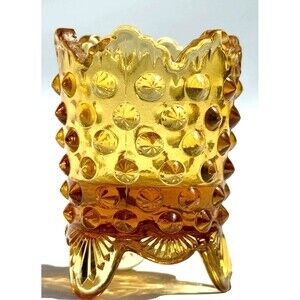 Fenton Vintage Amber Hobnail Glass Toothpick Match Holder– Footed